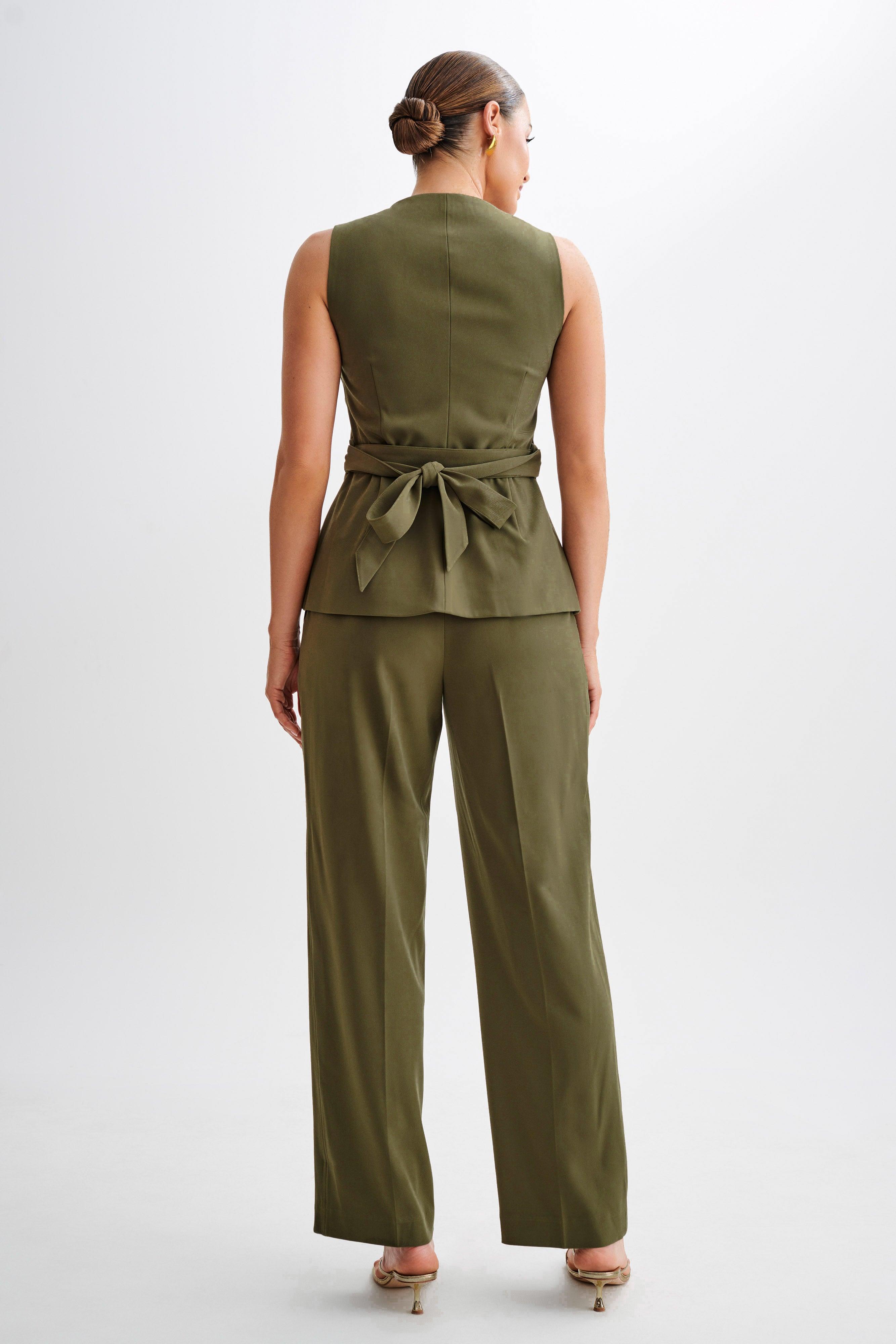 Amelie Suiting Straight Leg Pants - Military Olive Product Image