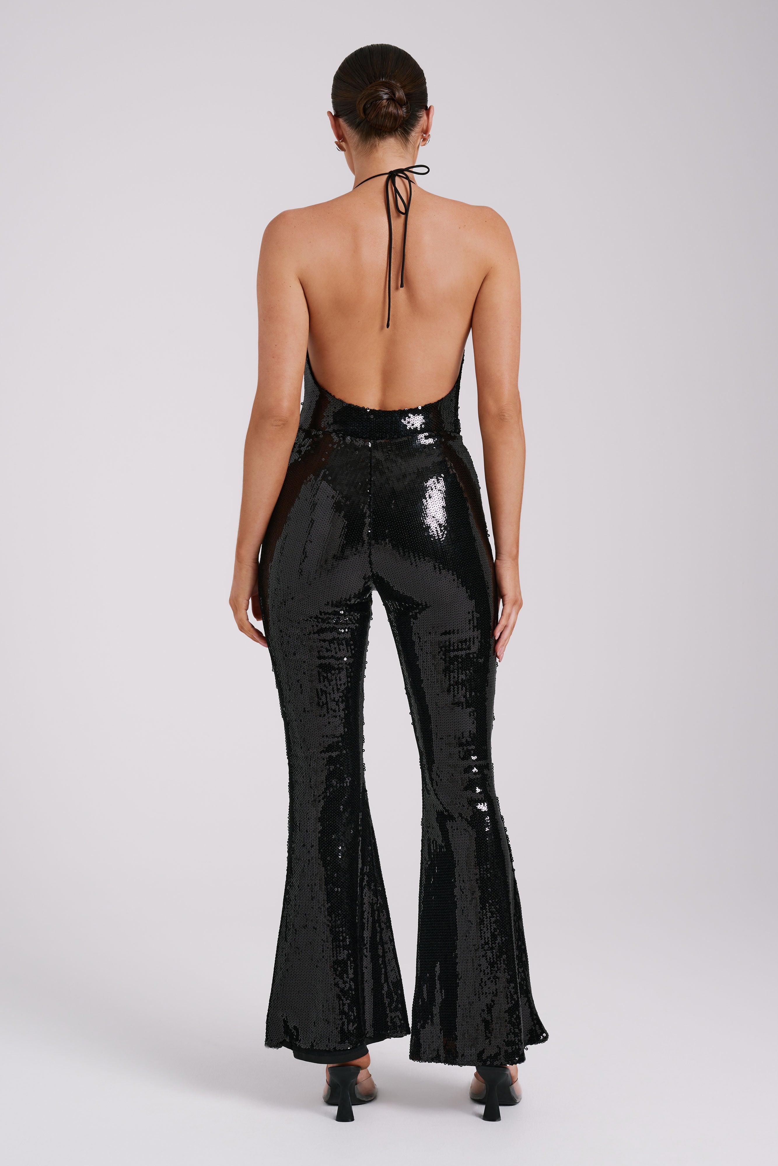 Wilma Wide Leg Sequin Pants - Black Product Image