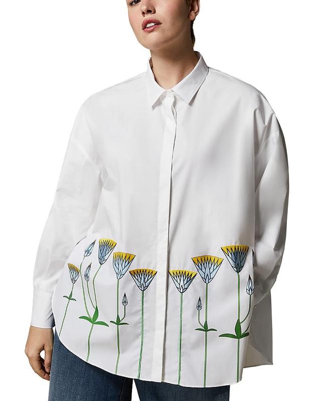 Marina Rinaldi Embroidered Oversized Cotton Poplin Shirt Product Image