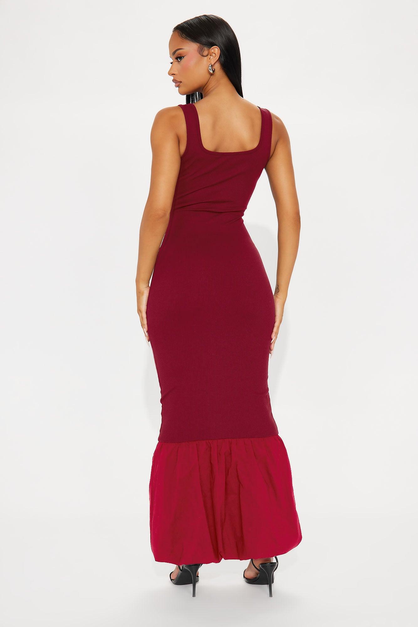 Margot Ribbed Maxi Dress - Burgundy Product Image