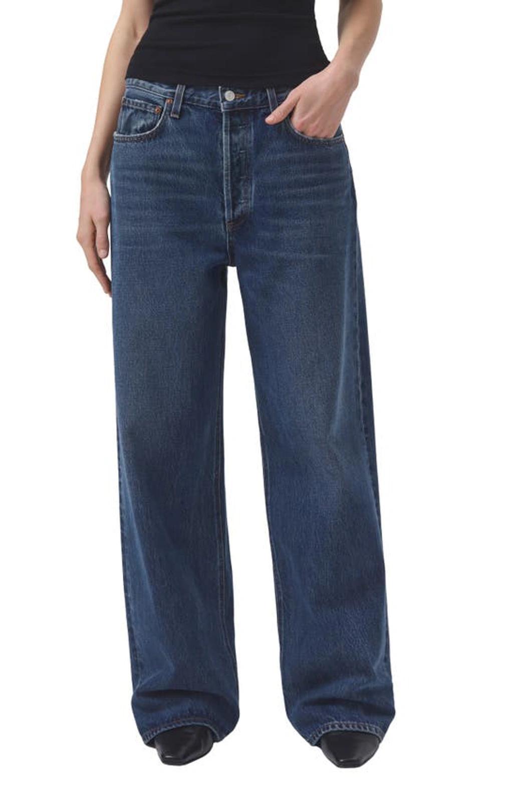 AGOLDE Low Slung High Rise Baggy Jeans In Image In Dark Denim product image