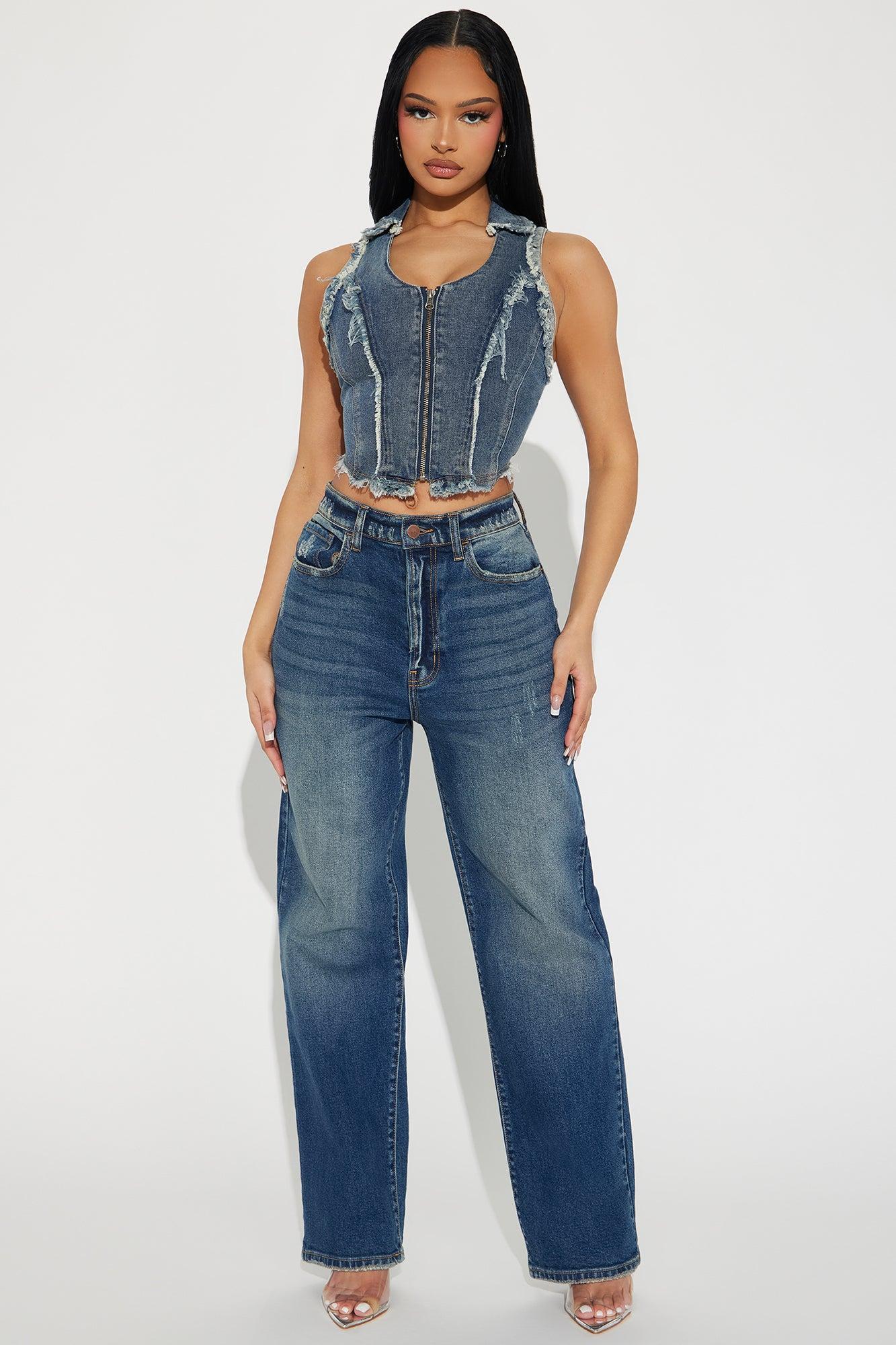 Frankie Distressed Denim Vest Top - Dark Wash Product Image