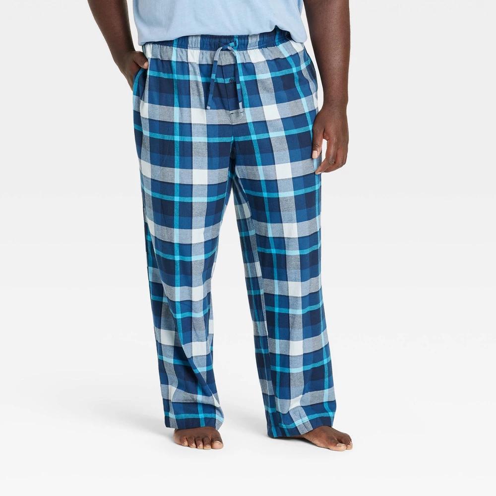 Mens Big & Tall Plaid Flannel Pajama Pants - Goodfellow & Co Blue 4XL Product Image