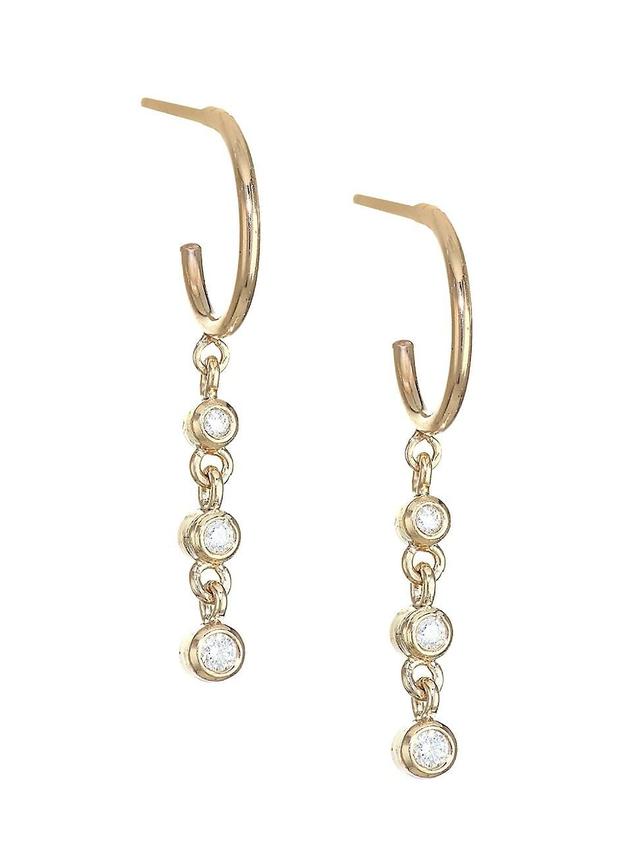 Womens 14K Gold & Diamonds Dangle Hoop Earrings Product Image