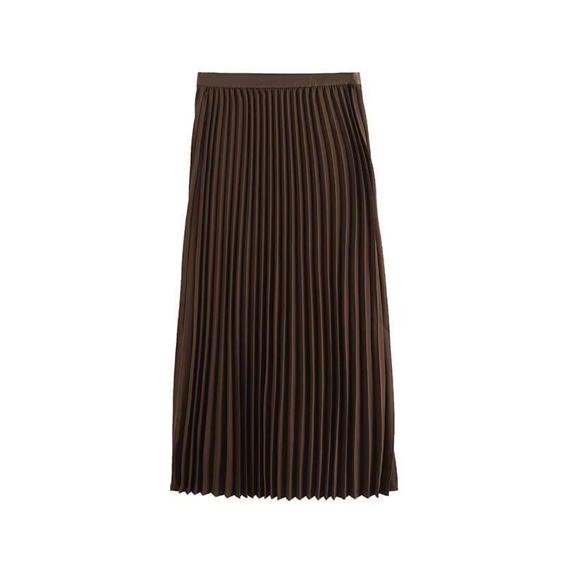 Plain Accordion Pleated Midi A-Line Skirt Product Image