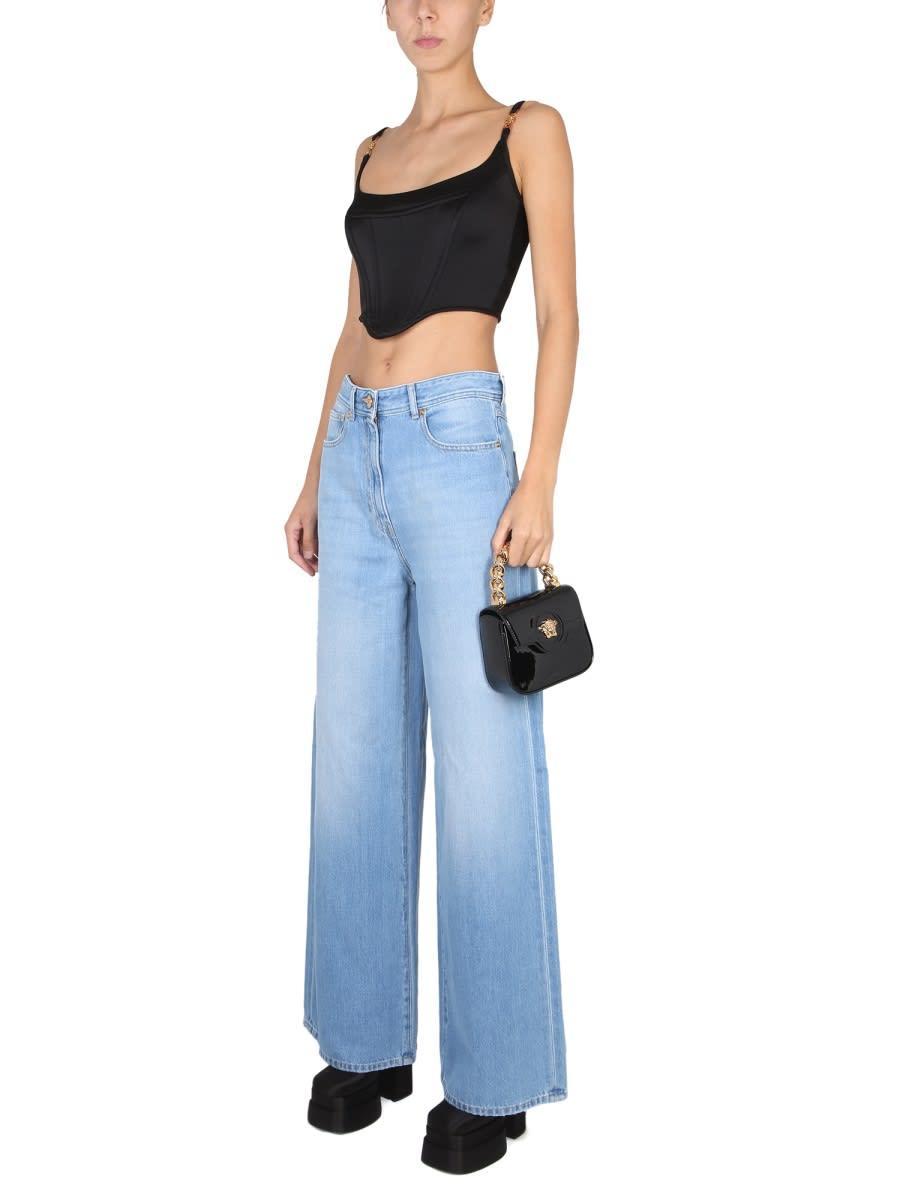 VERSACE High Waist Wide Leg Jeans In Blue Product Image