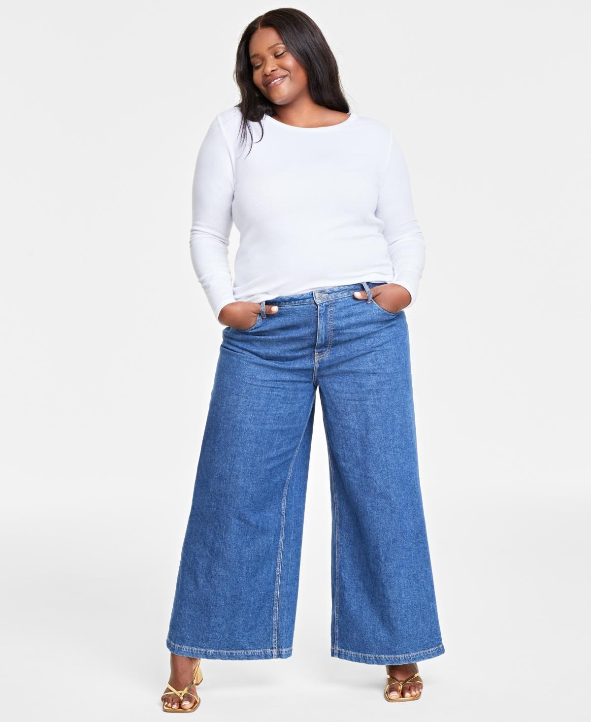 On 34th Plus Size High-Rise Wide-Leg Jeans, Created for Macys Product Image