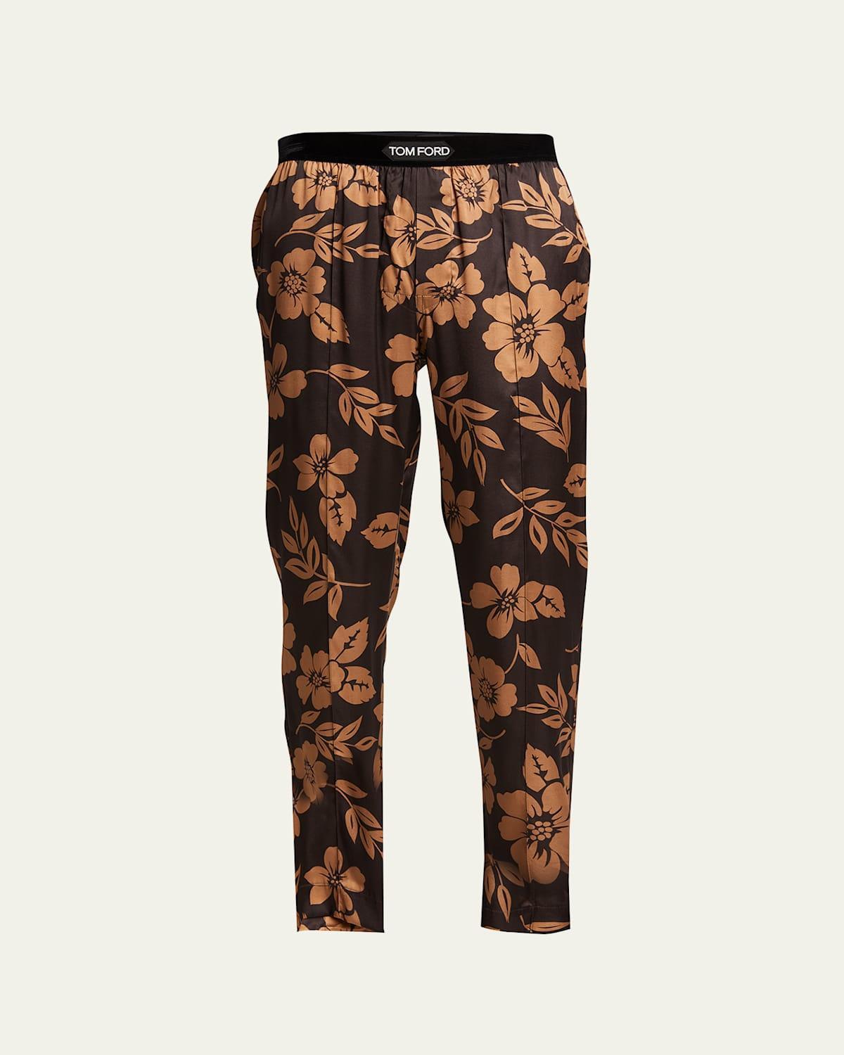 Mens Floral Silk Pajama Pants Product Image