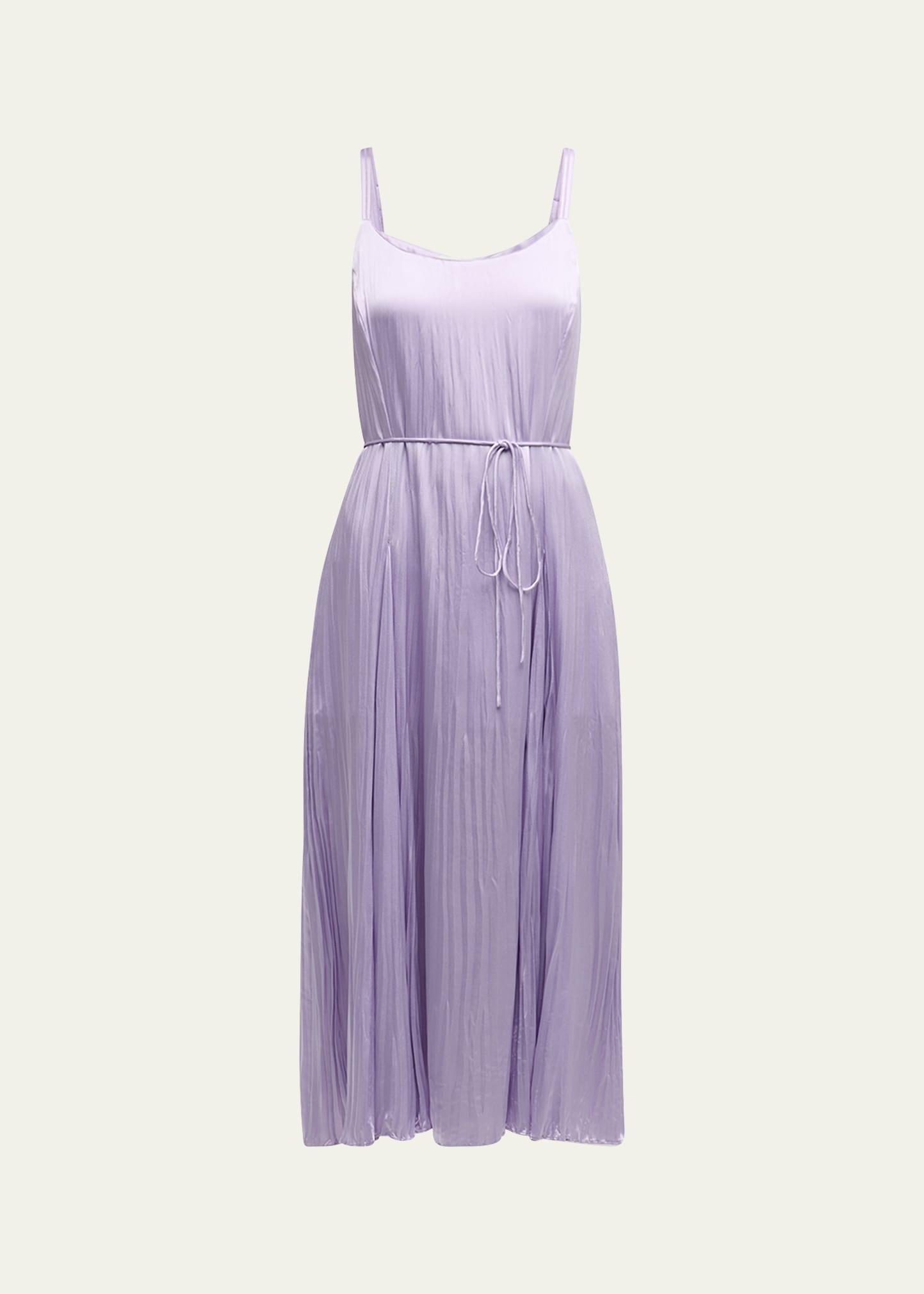 Pleated Crushed Satin Midi Slip Dress Product Image