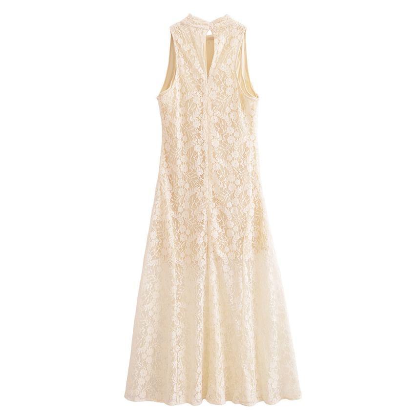 Sleeveless Floral Lace Maxi A-Line Dress Product Image