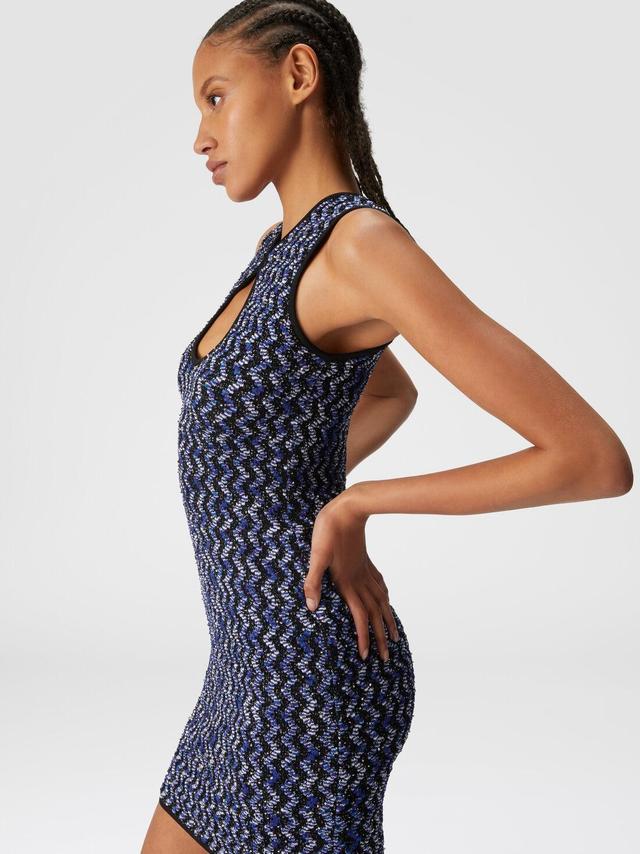 Sleeveless zig zag mini-dress with sequins Black | Missoni Product Image