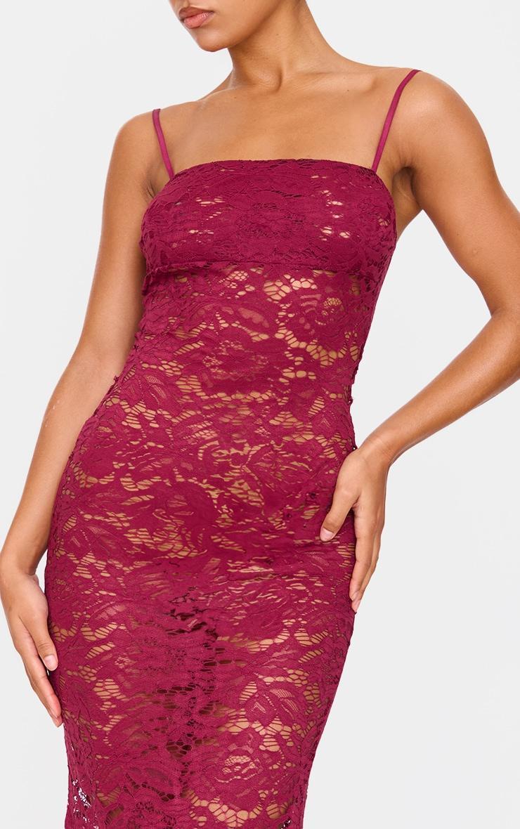 Cherry Red Sheer Lace Maxi Dress Product Image