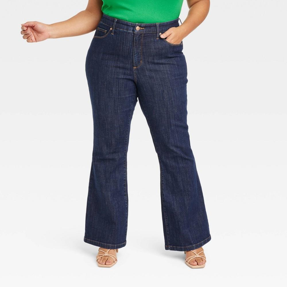 Womens High-Rise Relaxed Flare Jeans - Ava & Viv Dark Blue 16 Product Image