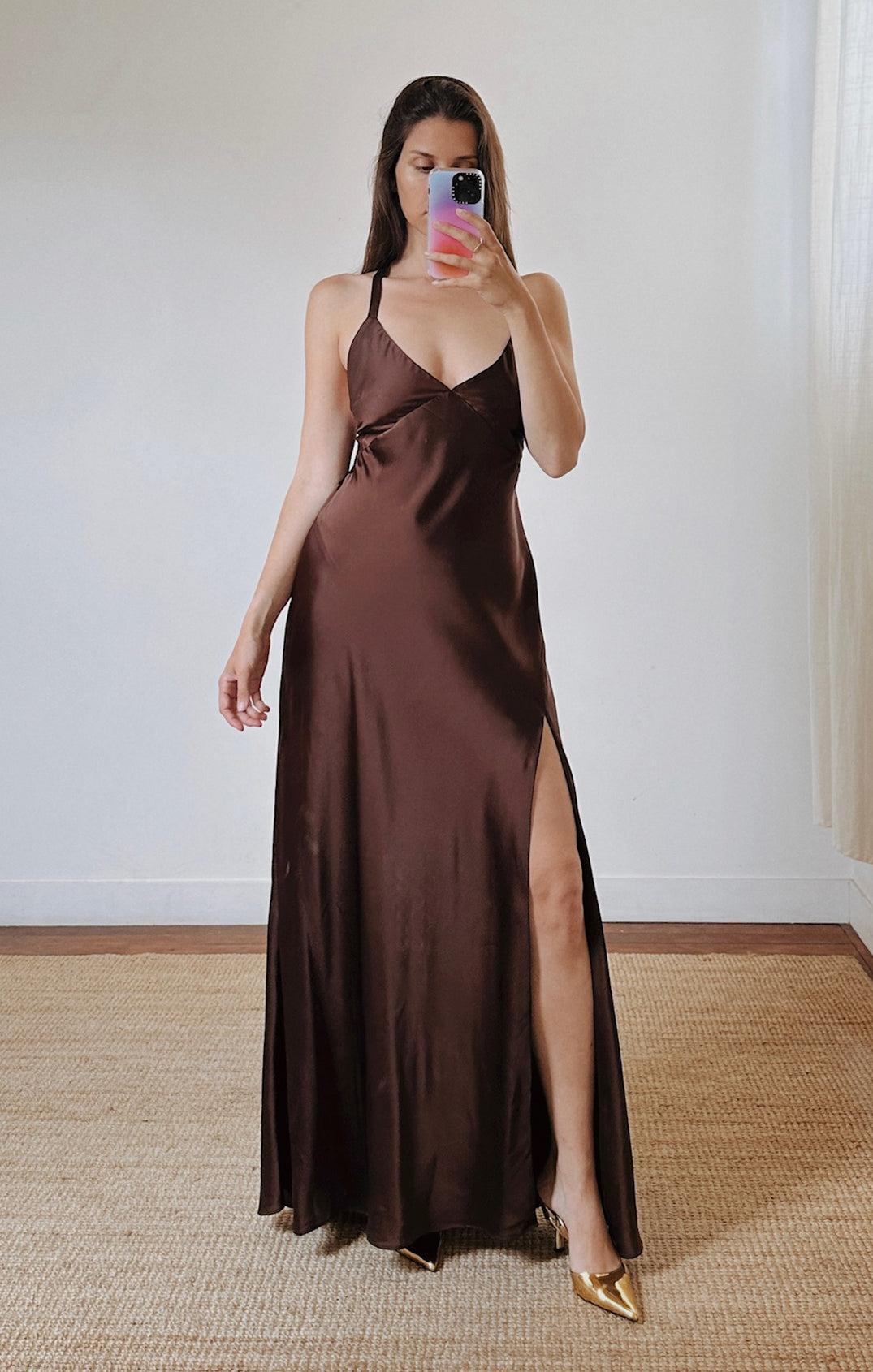 Anderson Maxi Dress ~ Chocolate Luxe Satin Product Image