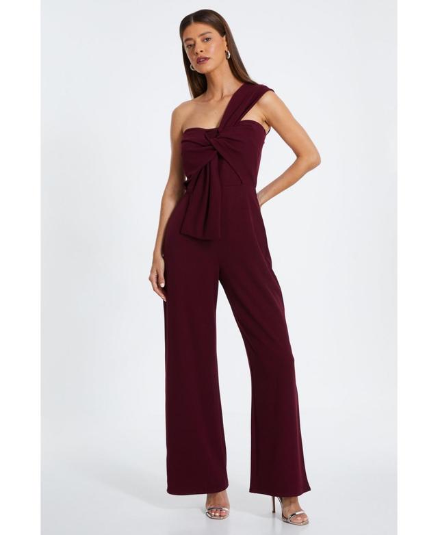 Quiz Womens One-Shoulder Scuba Crepe Knot Front Jumpsuit Product Image