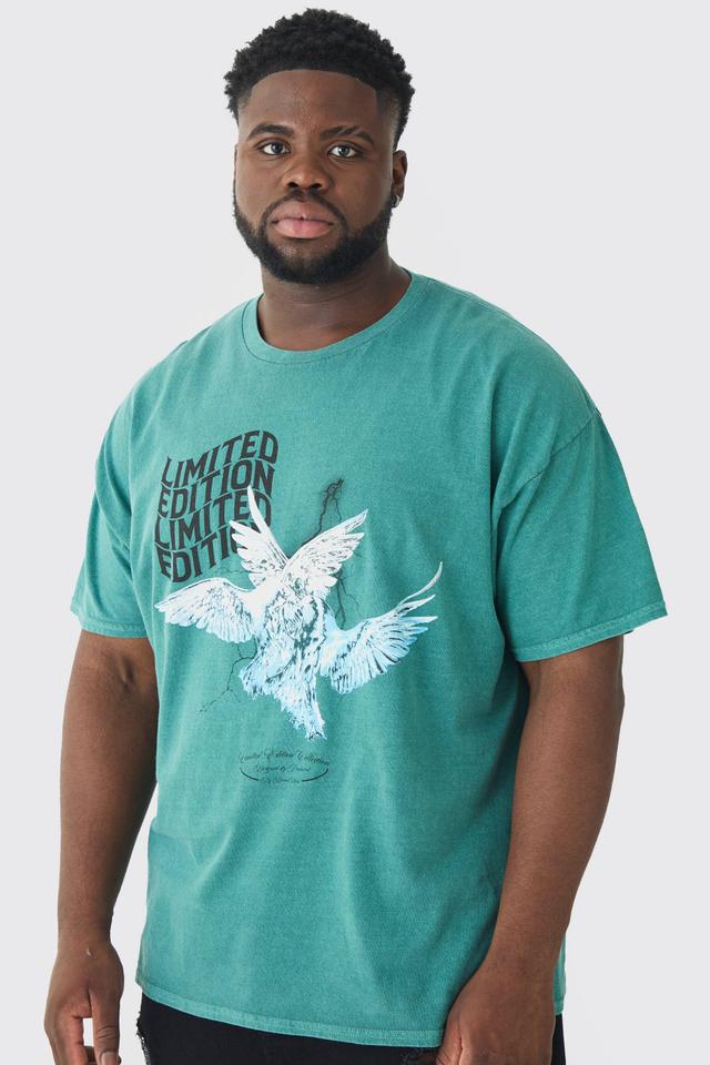 Plus Oversized Washed Dove Graphic T-shirt | boohooMAN USA Product Image