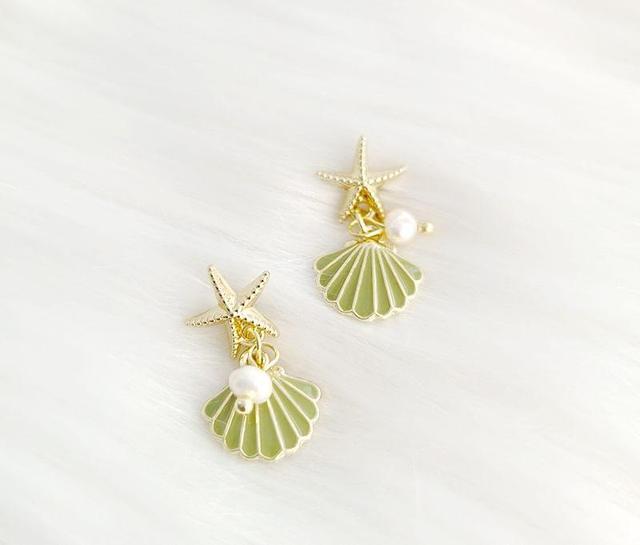 925 Sterling Silver Shell Faux Pearl Drop Earring Product Image