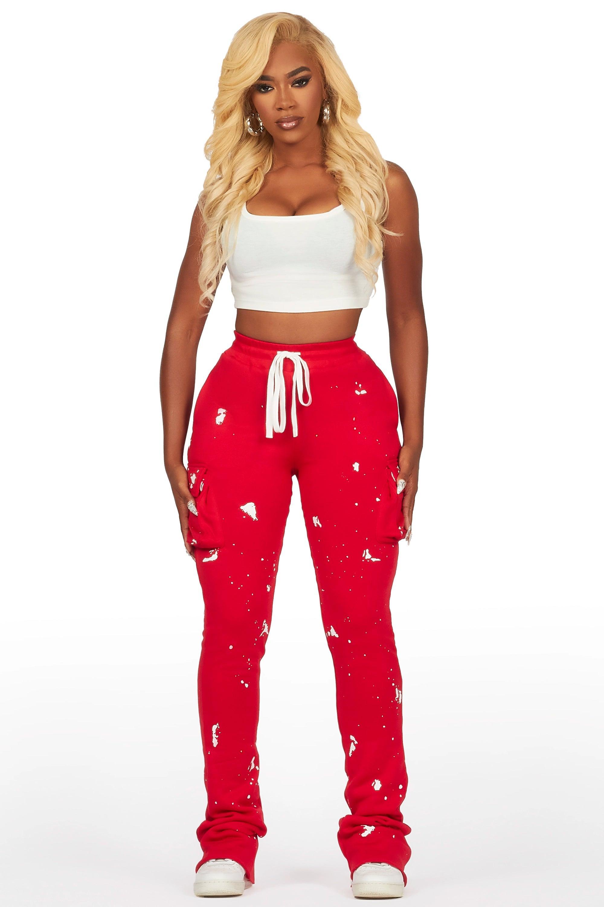 Antonia Red Cargo Stacked Track Pant Female Product Image