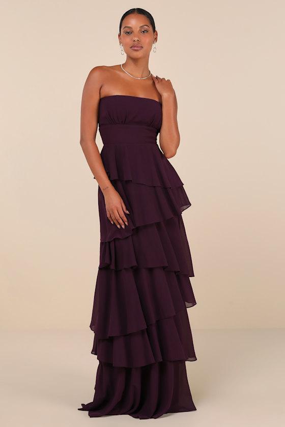 Gorgeous Essence Dark Purple Strapless Tiered Maxi Dress Product Image