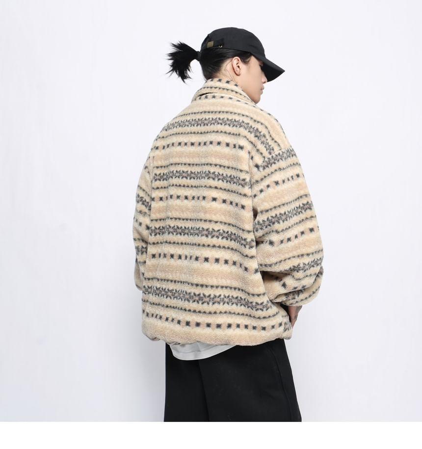 Patterned Faux Shearling Zip Jacket Product Image