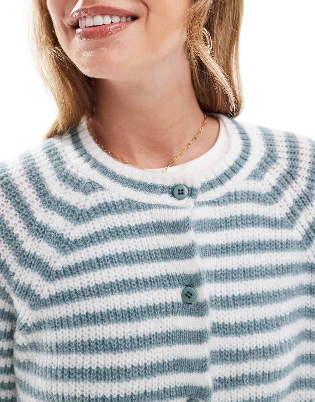 ASOS DESIGN knitted raglan cardigan in blue stripe Product Image