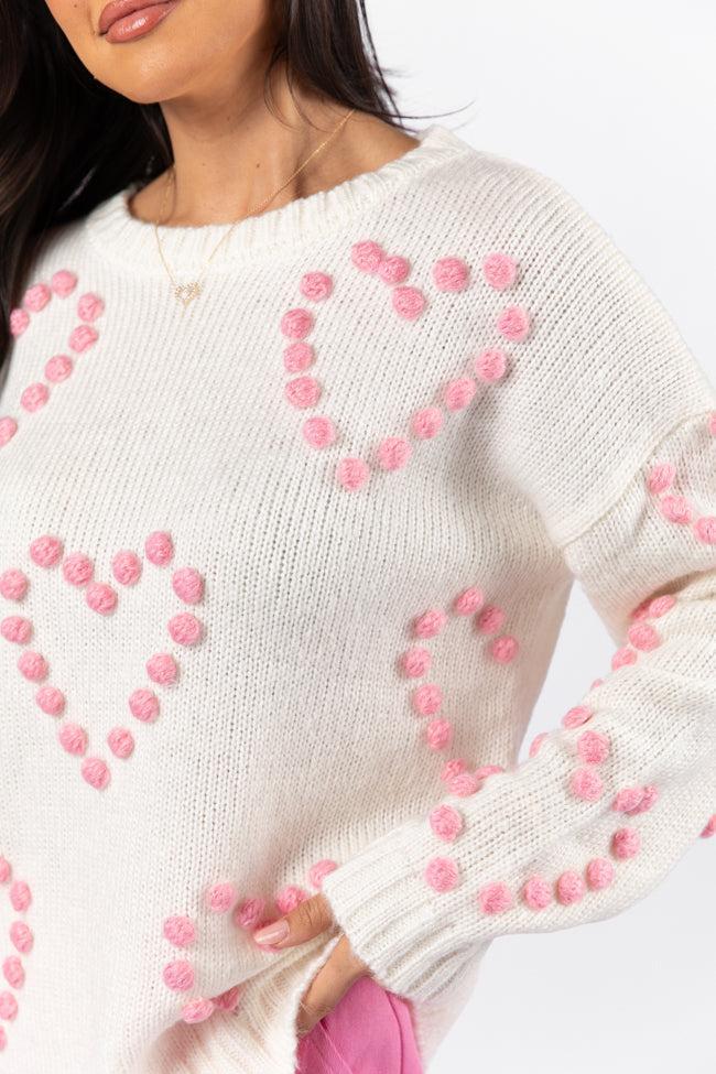 Adore You Ivory and Pink Oversized Heart Pom Sweater - Coming Soon Product Image