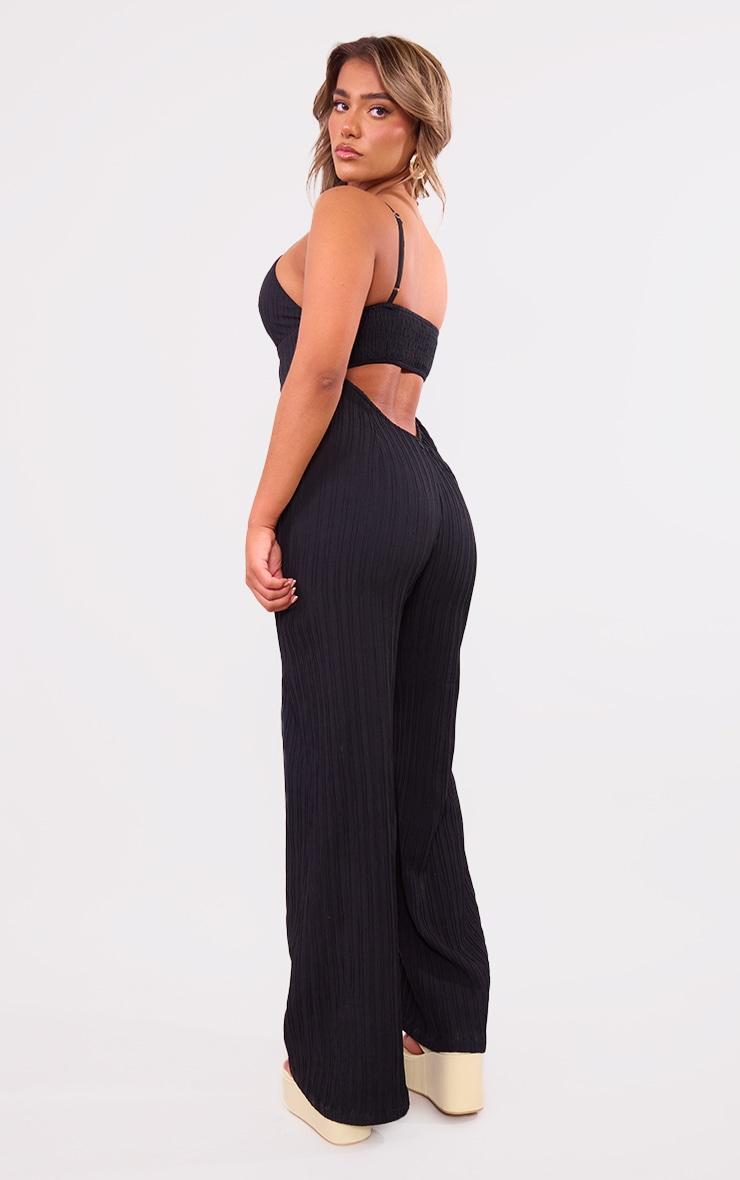 Black Strappy Textured Jumpsuit Product Image