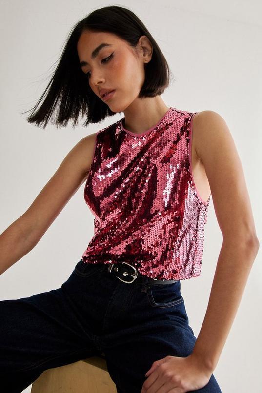 Sequin Scooped Neck Cropped Top product image