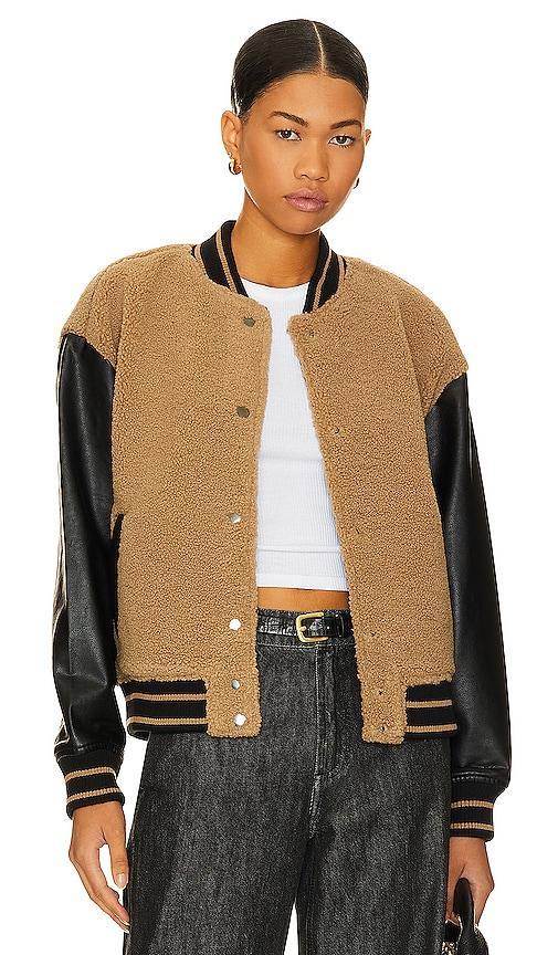 Steve Madden Florence Faux Shearling & Faux Leather Varsity Jacket Product Image