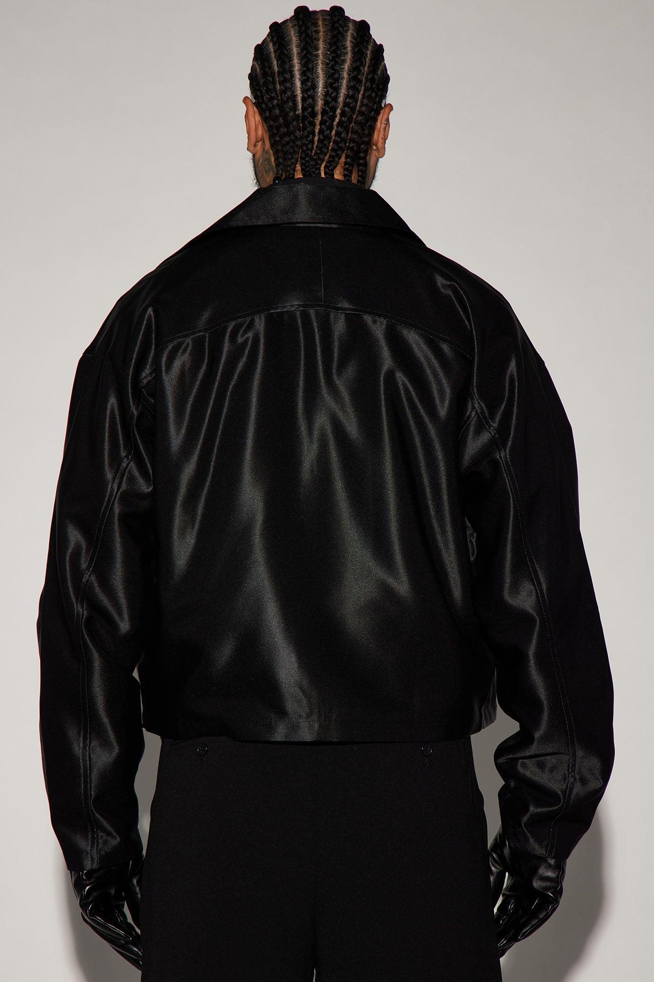 U Get Me Satin Cropped Jacket - Black Product Image