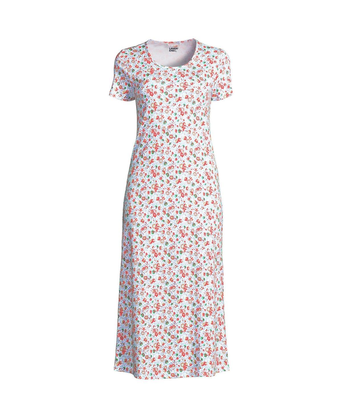 Lands End Womens Cotton Short Sleeve Midcalf Nightgown Product Image