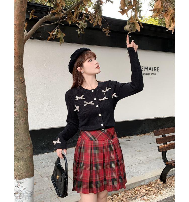 High Waist Plaid Pleated Mini A-Line Skirt Product Image