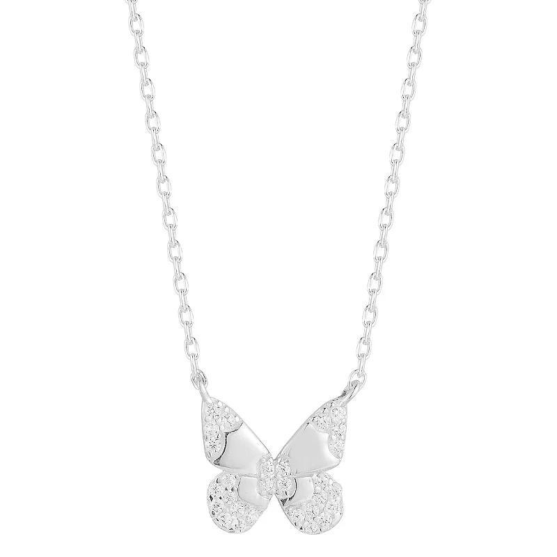 Sunkissed Sterling Cubic Zirconia Butterfly Necklace, Womens Silver Tone Product Image