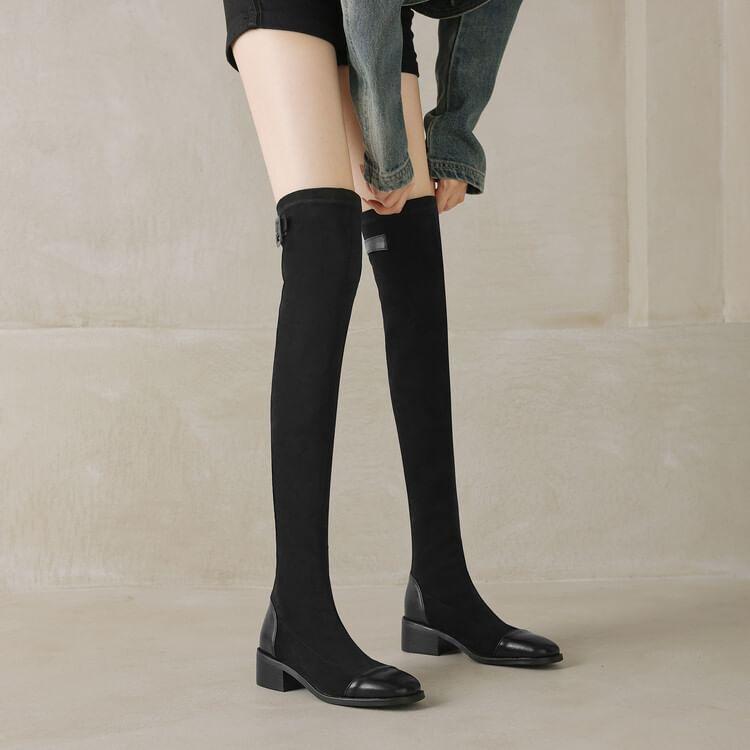 Chunky Heel Square Toe Over The Knee Boots Product Image