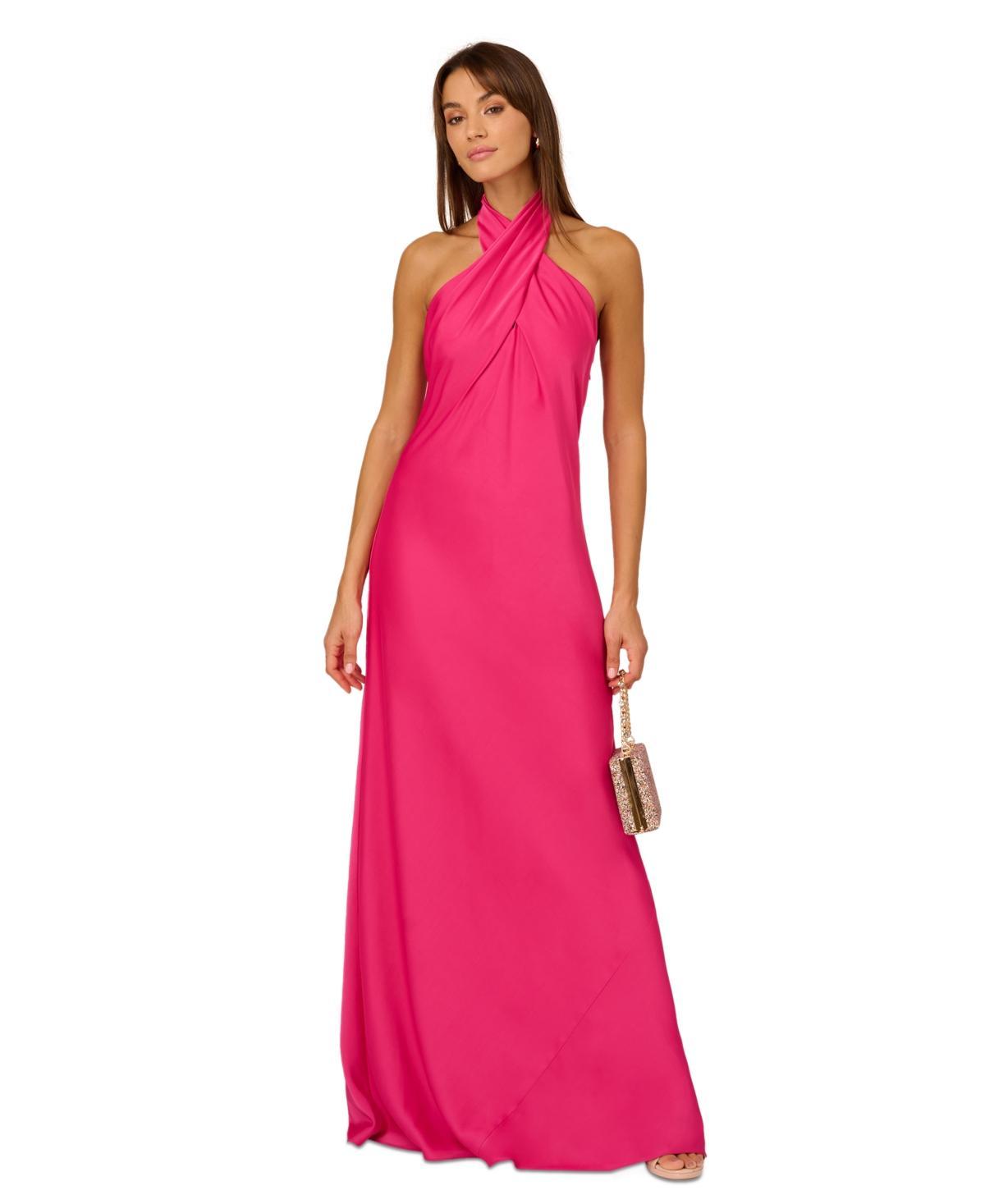 Aidan by Aidan Mattox Women's Halter Sleeveless Satin Gown  Product Image