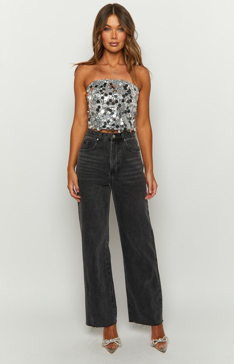 Emiko Silver Sequin Crop Top Product Image