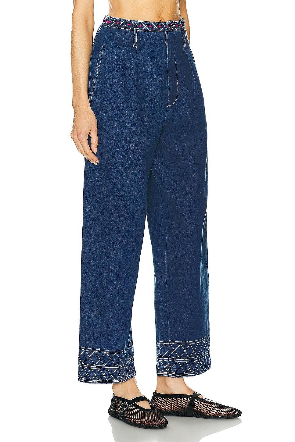 BODE Embroidered Murray Wide Leg in Indigo - Blue. Size 28 (also in 25, 26, 29, 30). Product Image