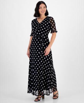 Petite Dot-Print Ruffled-Cuff Dress product image