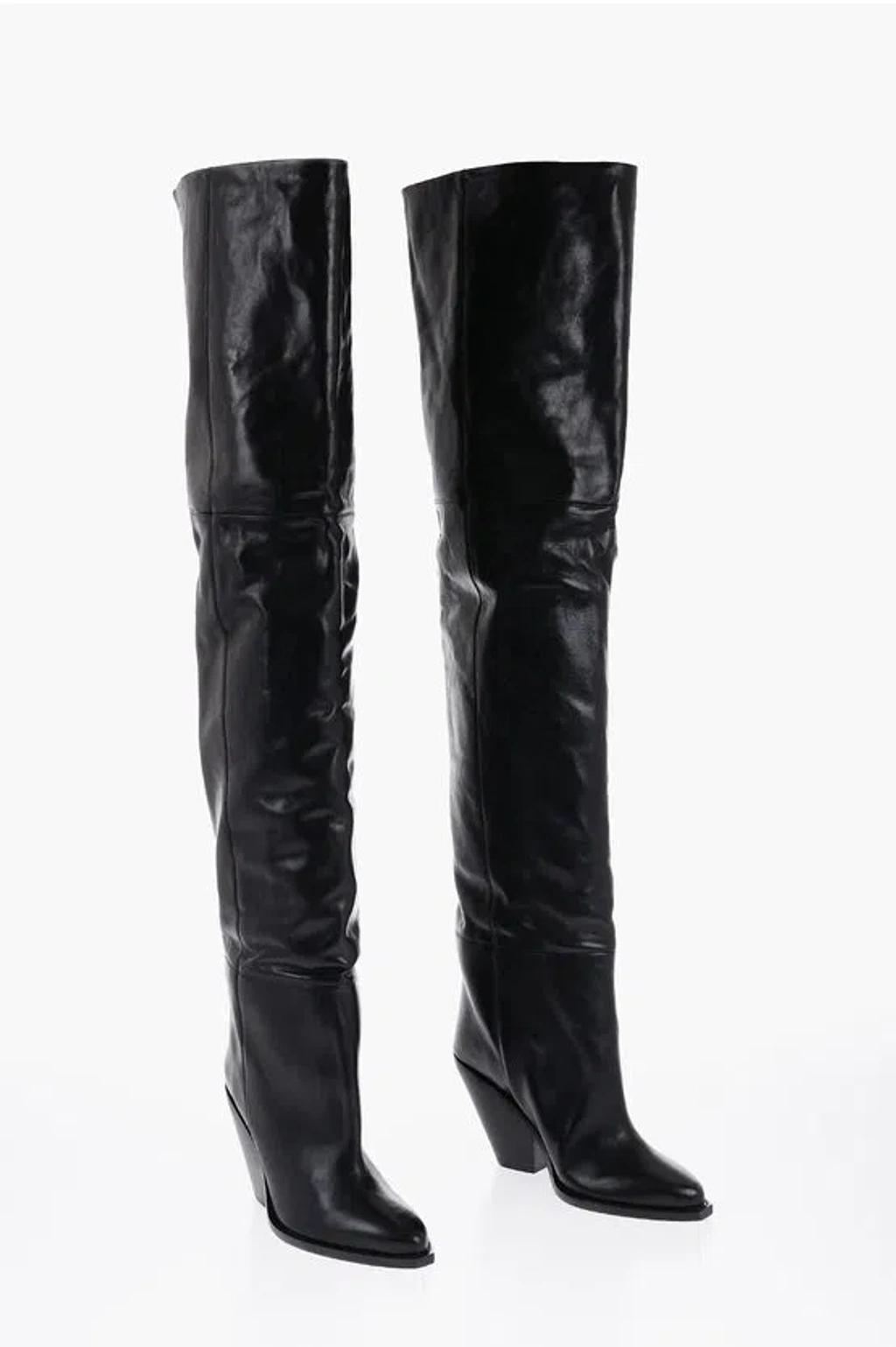 ISABEL MARANT 88mm Pointed-toe Leather Knee Boots In Black Product Image