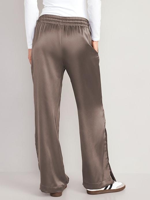 Mid-Rise Wide-Leg Satin Track Pants Product Image