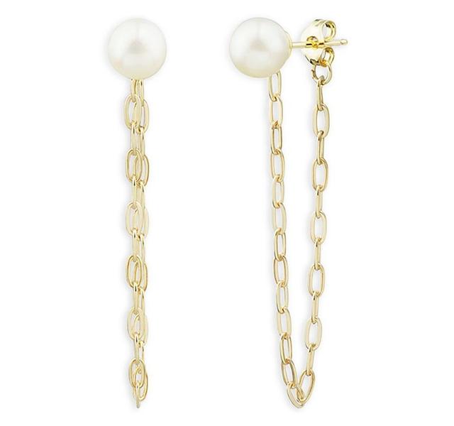 Bloomingdales Freshwater Pearl Paperclip Link Chain Drop Earrings in 14K Yellow Gold - 100% Exclusive Product Image