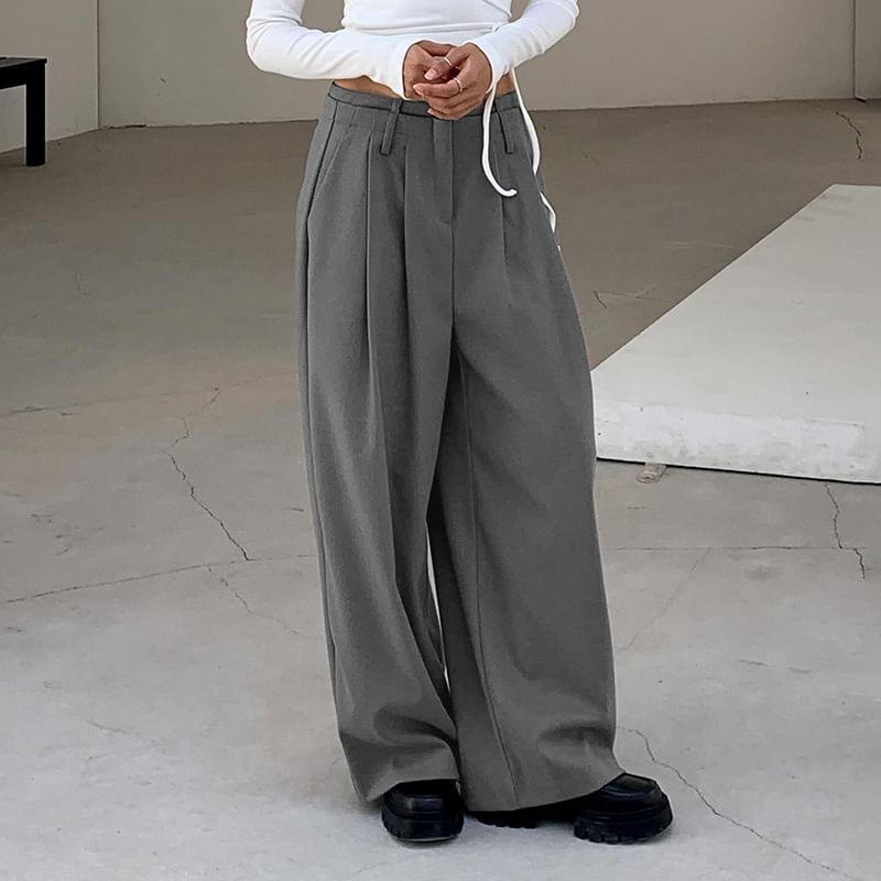 High Waist Plain Wide Leg Suit Pants Product Image