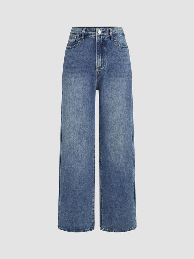 Petite Denim Solid Straight Leg Jeans Product Image