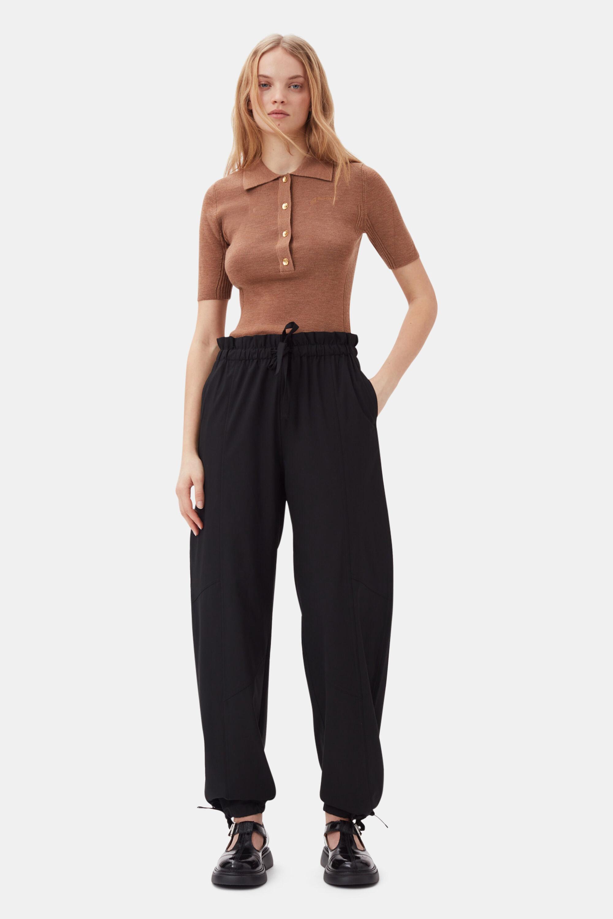 Black Drapey Melange Elasticated Waist Pants Product Image