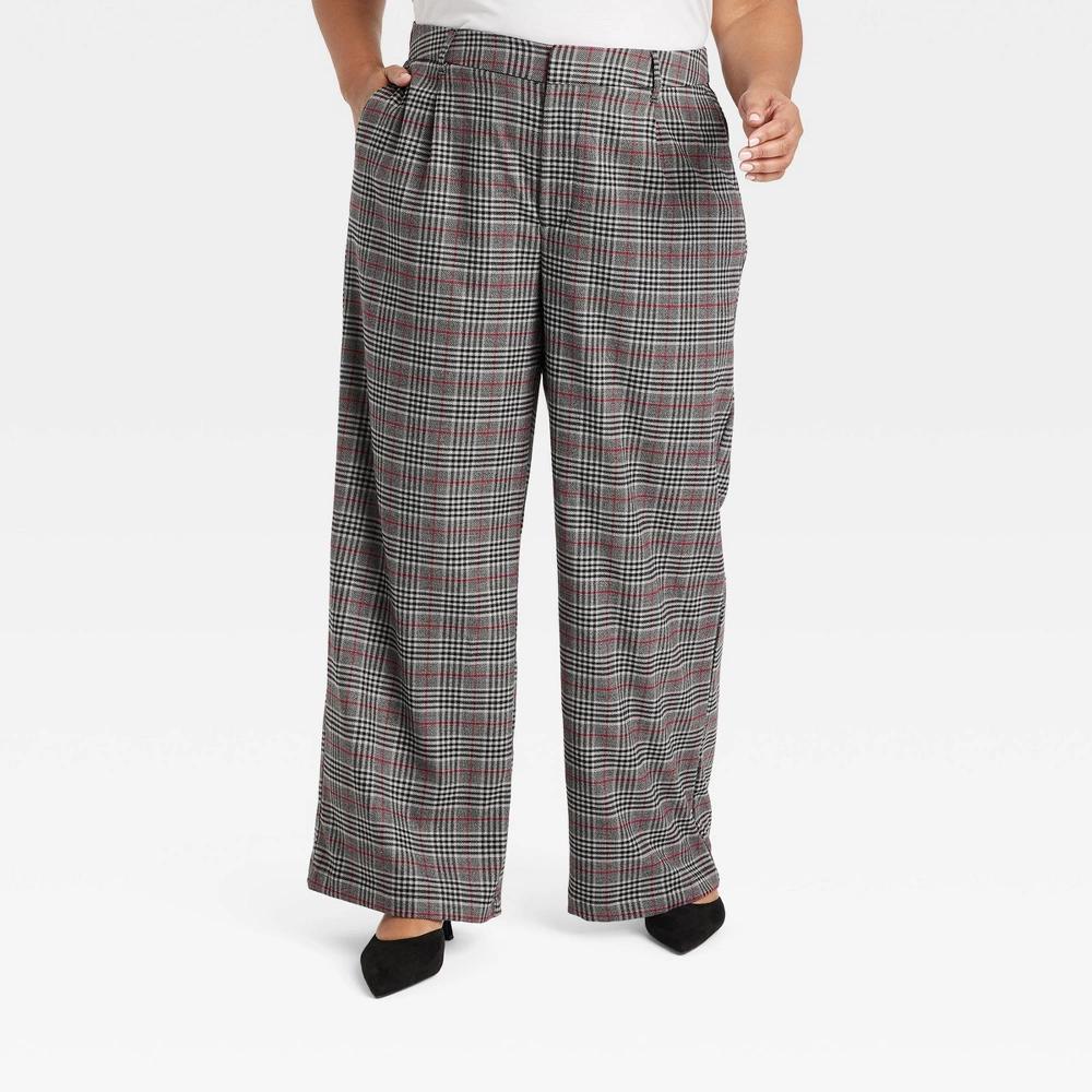 Womens High-Rise Wide Leg Trousers - Ava & Viv Plaid 16 Product Image