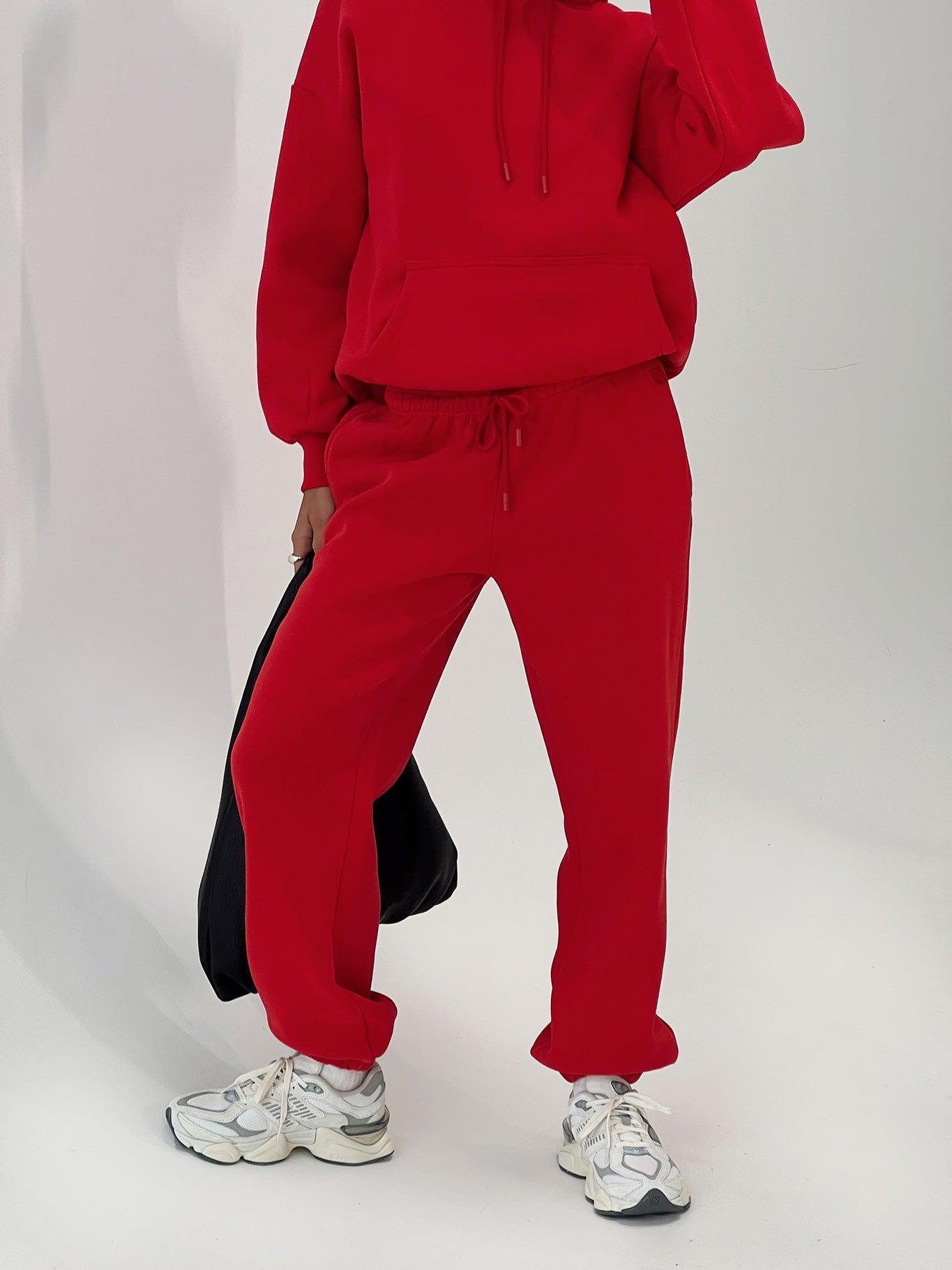 Dream Fleece Ankle Cuff Sweatpants Red Product Image