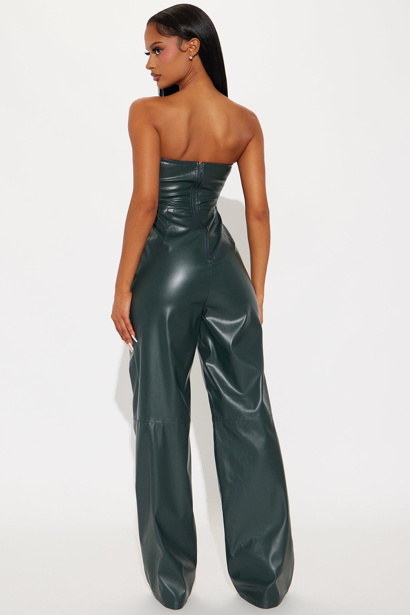 Dilemma Faux Leather Jumpsuit - Hunter Product Image