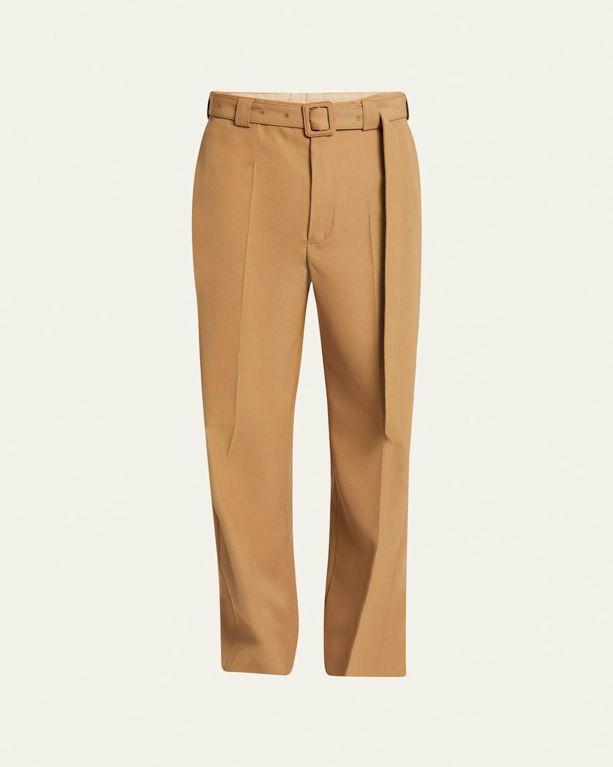 Mens Wool-Blend Gabardine Belted Pants Product Image