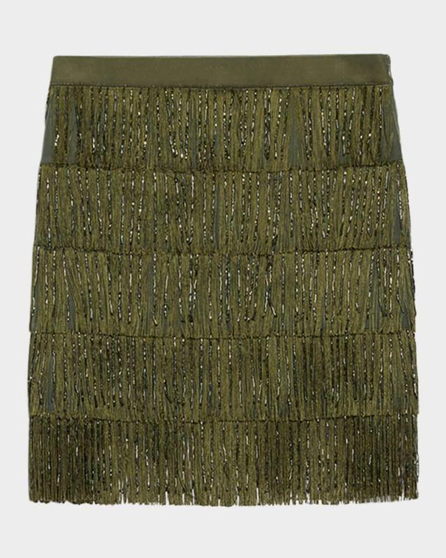 Garonna Tiered Fringe Mini Skirt Product Image