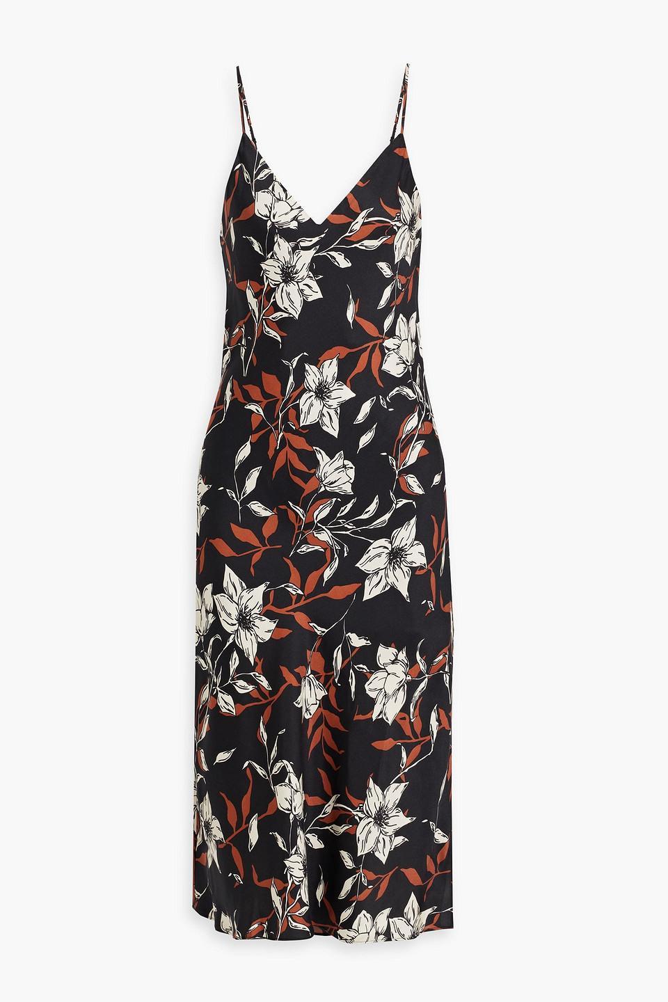 Mallory Floral-print Silk-blend Twill Midi Dress In Black Product Image